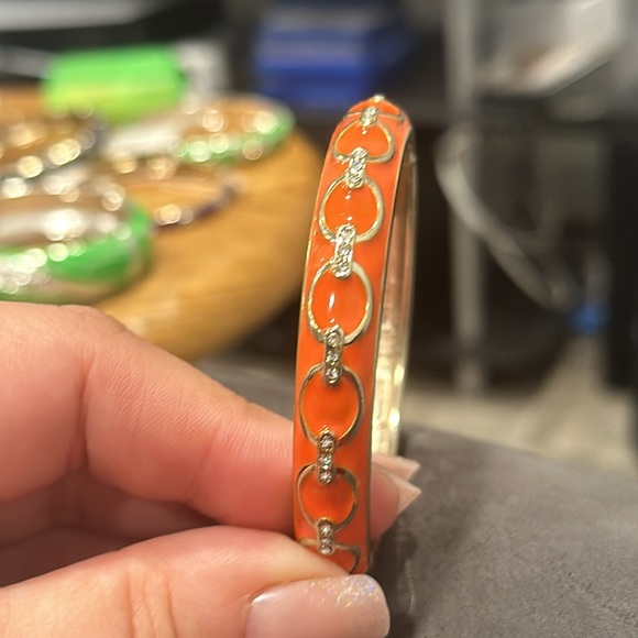 Elegant multi clear stone with rich orange enamel bangle - Picture 3 of 4